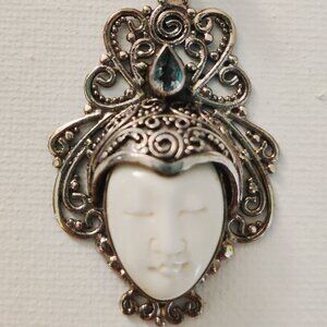 Goddess handmade sterling silver pendant necklace w/ blue topaz